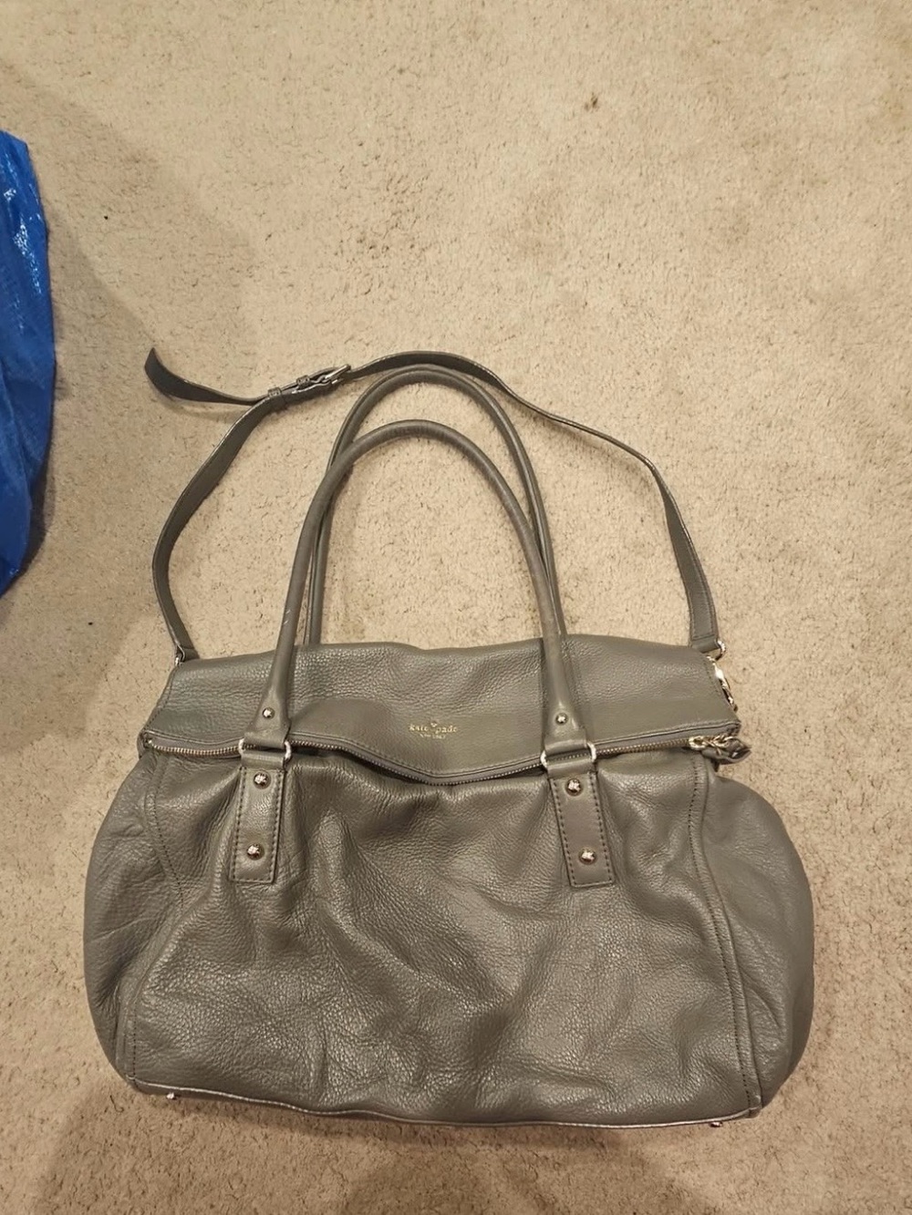 kate spade Gray Pebbled Leather Shoulder Bag